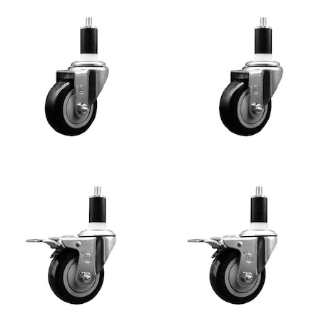 Service Caster 3.5'' SS Black Poly Swivel 1-3/8'' Expanding Stem Caster Set 2 Total Lock Brakes, 4PK SCC-SSEXTTL20S3514-PPUB-BLK-2-S2-138